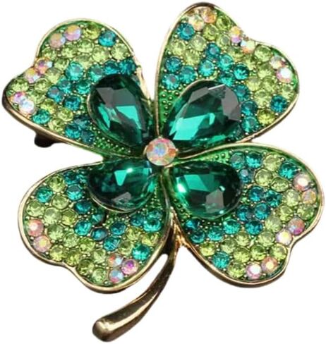 Rhinestone Shamrock Clover Brooch Pins for Women St. Patrick's Day Pearl Lucky Leaves Lapel Pins CZ Four Leaves Brooches Irish Party Decorations Jewelry in Saudi Arabia