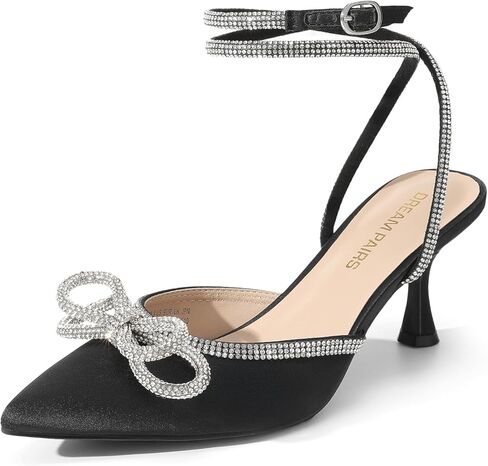 DREAM PAIRS Kitten Heels Rhinestone Bow Ankle Strap Stiletto Pointed Closed Toe Heels for Women Pumps Wedding Bridal Party Dress Shoes in Kuwait