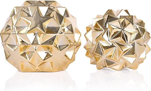 مجموعة تماثيل هندسية للديكور الذهبي مكونة من 2 - سيراميك ذهبي مجرد لهجات منزلية للأجرام السماوية لطاولة القهوة في غرفة المعيشة، والرف، والرف، والنحت المعاصر على سطح المكتب in Kuwait