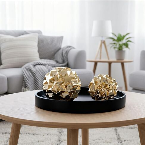 مجموعة تماثيل هندسية للديكور الذهبي مكونة من 2 - سيراميك ذهبي مجرد لهجات منزلية للأجرام السماوية لطاولة القهوة في غرفة المعيشة، والرف، والرف، والنحت المعاصر على سطح المكتب in Kuwait