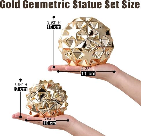 مجموعة تماثيل هندسية للديكور الذهبي مكونة من 2 - سيراميك ذهبي مجرد لهجات منزلية للأجرام السماوية لطاولة القهوة في غرفة المعيشة، والرف، والرف، والنحت المعاصر على سطح المكتب in Kuwait