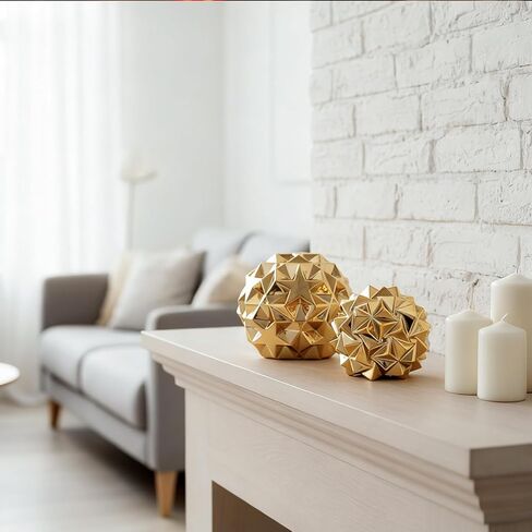 مجموعة تماثيل هندسية للديكور الذهبي مكونة من 2 - سيراميك ذهبي مجرد لهجات منزلية للأجرام السماوية لطاولة القهوة في غرفة المعيشة، والرف، والرف، والنحت المعاصر على سطح المكتب in Kuwait