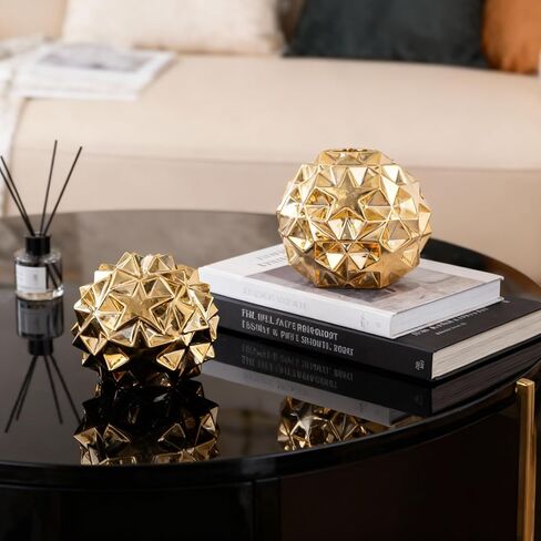 مجموعة تماثيل هندسية للديكور الذهبي مكونة من 2 - سيراميك ذهبي مجرد لهجات منزلية للأجرام السماوية لطاولة القهوة في غرفة المعيشة، والرف، والرف، والنحت المعاصر على سطح المكتب in Kuwait