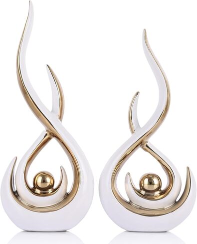 Ceramic Abstract 2 Piece Statue Set, White and Gold Home Decor Accents for Home Decor Statue Mantel Shelf Decor Unique Shelf Decor on Mantel, TV Cabinet Divider Table Top and Dining Table Centerpiece. in Saudi Arabia