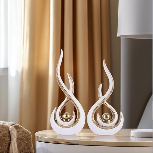 Ceramic Abstract 2 Piece Statue Set, White and Gold Home Decor Accents for Home Decor Statue Mantel Shelf Decor Unique Shelf Decor on Mantel, TV Cabinet Divider Table Top and Dining Table Centerpiece. in Saudi Arabia
