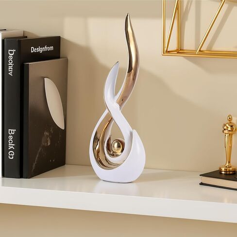 Ceramic Abstract 2 Piece Statue Set, White and Gold Home Decor Accents for Home Decor Statue Mantel Shelf Decor Unique Shelf Decor on Mantel, TV Cabinet Divider Table Top and Dining Table Centerpiece. in Saudi Arabia