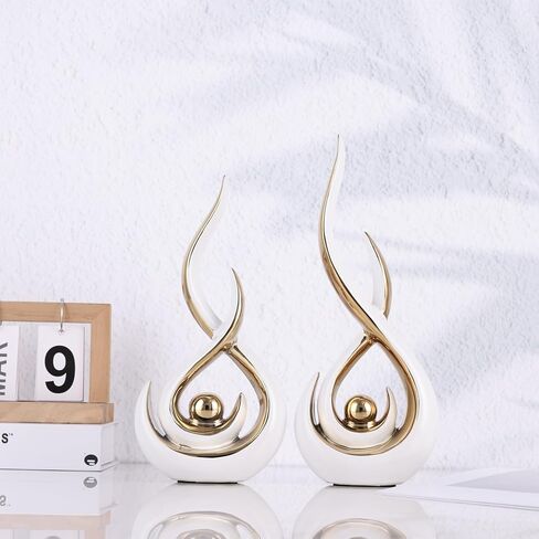 Ceramic Abstract 2 Piece Statue Set, White and Gold Home Decor Accents for Home Decor Statue Mantel Shelf Decor Unique Shelf Decor on Mantel, TV Cabinet Divider Table Top and Dining Table Centerpiece. in Saudi Arabia