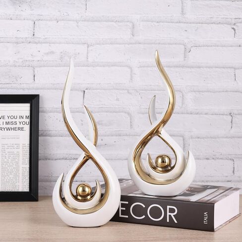 Ceramic Abstract 2 Piece Statue Set, White and Gold Home Decor Accents for Home Decor Statue Mantel Shelf Decor Unique Shelf Decor on Mantel, TV Cabinet Divider Table Top and Dining Table Centerpiece. in Saudi Arabia