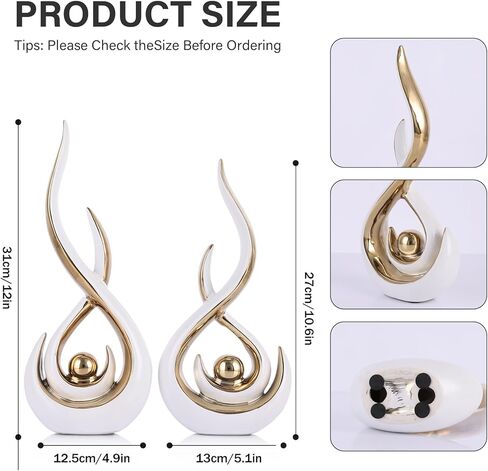 Ceramic Abstract 2 Piece Statue Set, White and Gold Home Decor Accents for Home Decor Statue Mantel Shelf Decor Unique Shelf Decor on Mantel, TV Cabinet Divider Table Top and Dining Table Centerpiece. in Saudi Arabia
