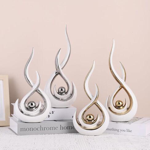 Ceramic Abstract 2 Piece Statue Set, White and Gold Home Decor Accents for Home Decor Statue Mantel Shelf Decor Unique Shelf Decor on Mantel, TV Cabinet Divider Table Top and Dining Table Centerpiece. in Saudi Arabia