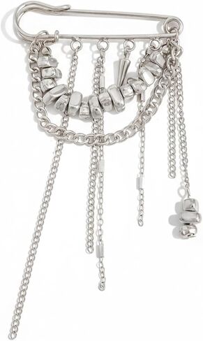 Irregular Bead Tassel Metal Chain Brooch Gold Multi Layer Chains Broches Y2K Punk Broach Pendant Tassel Decorative Brooches And Pins For Women Men Suit Full Dress Clothing Goth Fashion Accessories in Kuwait