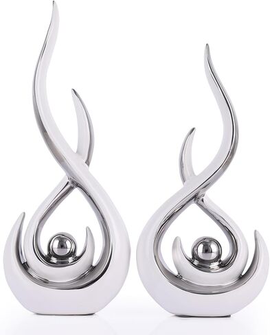 Ceramic Abstract 2 Piece Statue Set, White and Gold Home Decor Accents for Home Decor Statue Mantel Shelf Decor Unique Shelf Decor on Mantel, TV Cabinet Divider Table Top and Dining Table Centerpiece. in Kuwait