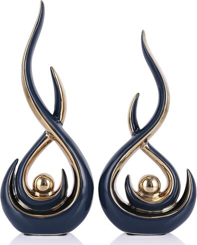 Ceramic Abstract 2 Piece Statue Set, White and Gold Home Decor Accents for Home Decor Statue Mantel Shelf Decor Unique Shelf Decor on Mantel, TV Cabinet Divider Table Top and Dining Table Centerpiece. in Saudi Arabia