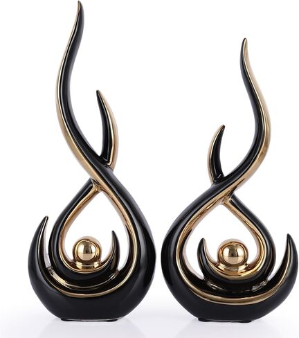 Ceramic Abstract 2 Piece Statue Set, White and Gold Home Decor Accents for Home Decor Statue Mantel Shelf Decor Unique Shelf Decor on Mantel, TV Cabinet Divider Table Top and Dining Table Centerpiece. in Saudi Arabia
