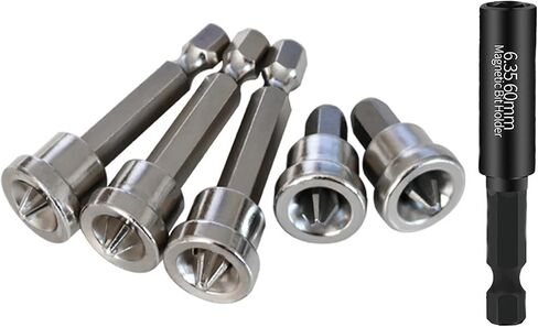 Magnetic Positioning Screwdriver Bits 6PCS, Drywall Screw Setter PH2 Bits for Plasterboard Sheetrock Screw 1/4 Inch Hex Shank Bit Batch Head with 60mm Extension Socket Drill Bit Holder. in Kuwait