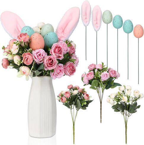 9 Pcs Easter Flowers Easter Eggs Picks with Bunny Ears and Spring Flowers Bouquet 13.8 in Floral Branches Filler Vase Picks and Sprays Stems Table Centerpiece for Home Arrangement Party Decor in Saudi Arabia
