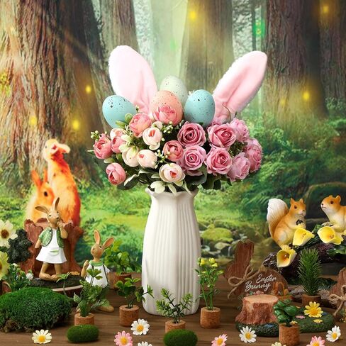 9 Pcs Easter Flowers Easter Eggs Picks with Bunny Ears and Spring Flowers Bouquet 13.8 in Floral Branches Filler Vase Picks and Sprays Stems Table Centerpiece for Home Arrangement Party Decor in Saudi Arabia