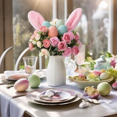 9 Pcs Easter Flowers Easter Eggs Picks with Bunny Ears and Spring Flowers Bouquet 13.8 in Floral Branches Filler Vase Picks and Sprays Stems Table Centerpiece for Home Arrangement Party Decor in Saudi Arabia