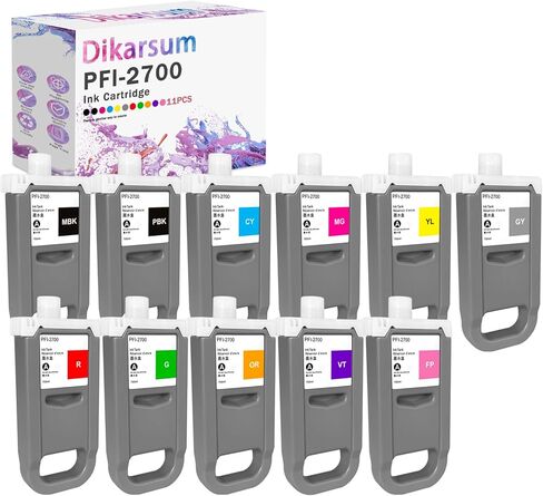 PFI-2700 Ink Cartridge Replacement for Canon PFI2700 Ink Tank Compatible with imagePROGRAF GP-2000 GP-4000 GP-4600S GP-6600S Printer(11Color MBK PBK CY MG YL GY R OR G VT FP) in Kuwait