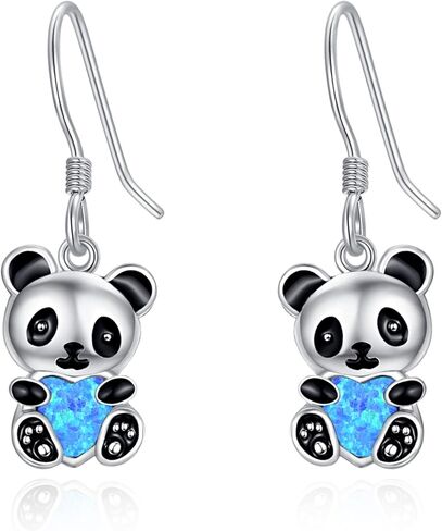 KINGWHYTE Panda Earrings 925 Sterling Silver Opal Drop Earrings Panda Dangle Earrings Cute Animal Jewelry Birthday Christmas Gifts for Women in Kuwait