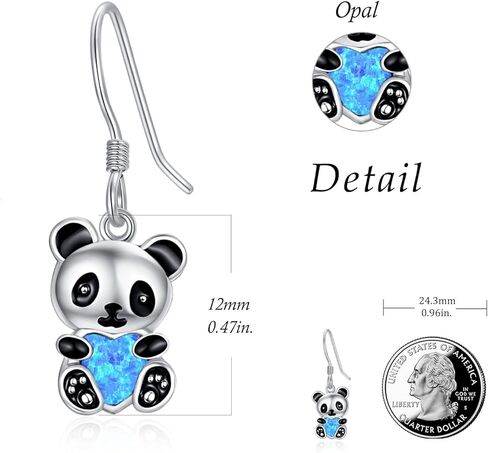 KINGWHYTE Panda Earrings 925 Sterling Silver Opal Drop Earrings Panda Dangle Earrings Cute Animal Jewelry Birthday Christmas Gifts for Women in Kuwait