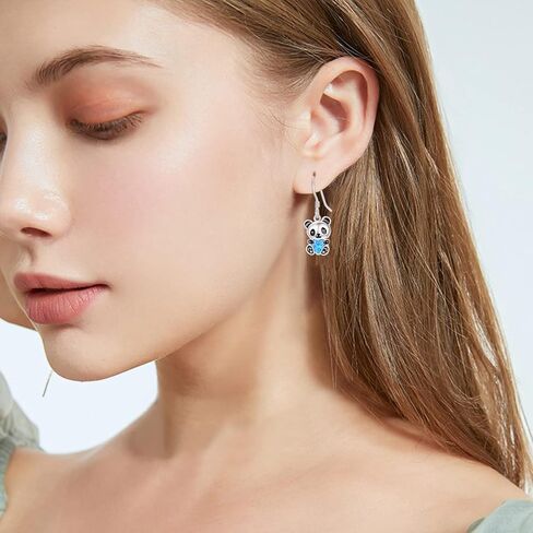 KINGWHYTE Panda Earrings 925 Sterling Silver Opal Drop Earrings Panda Dangle Earrings Cute Animal Jewelry Birthday Christmas Gifts for Women in Kuwait