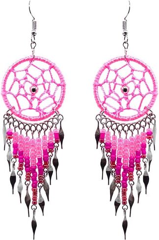 Large Thread Dream Catcher Long Seed Beaded Metal Dangle Earrings - Womens Fashion Handmade Jewelry Boho Accessories in Saudi Arabia