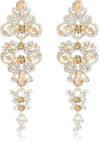 EleQueen Women's Alloy Chandelier Earrings, Symmetrical Vintaged Drop Earrings with Sparkling Crystal, Elegant Statement Jewelry for Brides Bridesmaids in Saudi Arabia