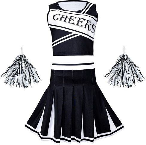 TOONRAIN Adult Women's Split Cheerleader Costume 3 Piece Slant Edge Style with Pom Poms for Halloween Cosplay Party in Kuwait
