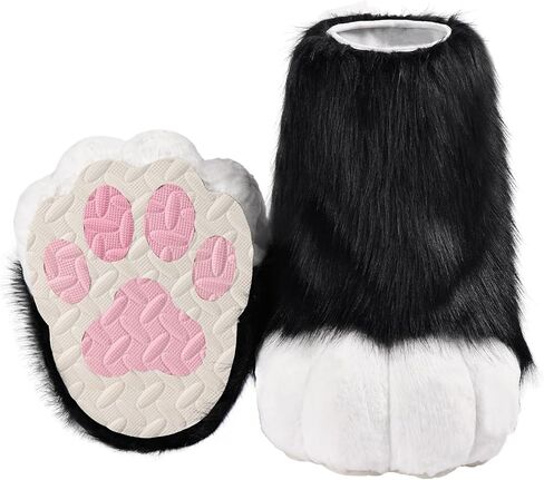 whitefeather Cat Paw Slippers for Adults – Tall 40cm Outdoor Boots with Non-Slip Sole, Warm Furry Winter & Halloween Shoes in Kuwait