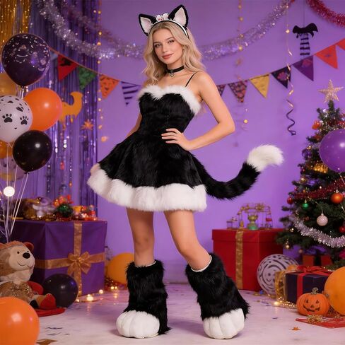 whitefeather Cat Paw Slippers for Adults – Tall 40cm Outdoor Boots with Non-Slip Sole, Warm Furry Winter & Halloween Shoes in Kuwait