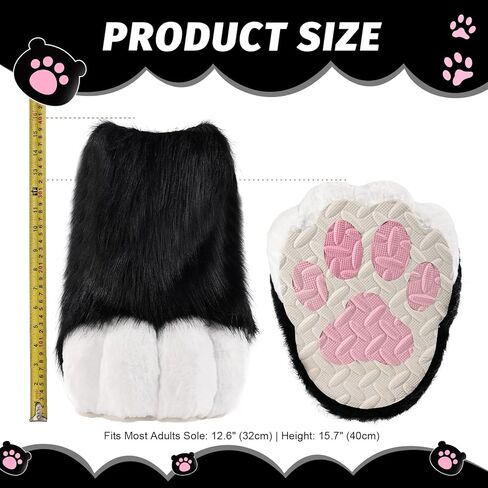 whitefeather Cat Paw Slippers for Adults – Tall 40cm Outdoor Boots with Non-Slip Sole, Warm Furry Winter & Halloween Shoes in Kuwait