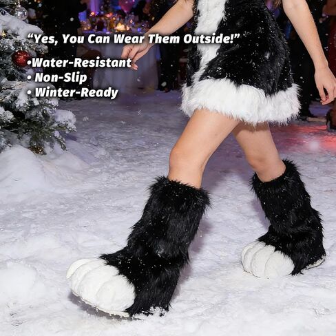 whitefeather Cat Paw Slippers for Adults – Tall 40cm Outdoor Boots with Non-Slip Sole, Warm Furry Winter & Halloween Shoes in Kuwait