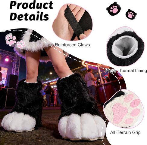 whitefeather Cat Paw Slippers for Adults – Tall 40cm Outdoor Boots with Non-Slip Sole, Warm Furry Winter & Halloween Shoes in Kuwait