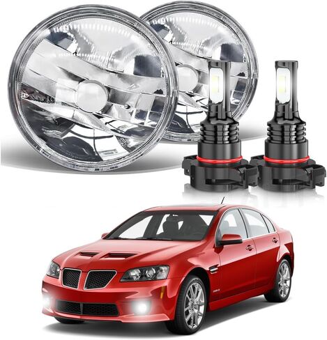 مجموعة مصابيح الضباب + مصابيح LED متوافقة مع Pontiac G6 G8 2008 2009 2010، عدسة شفافة 6000K أضواء بيضاء فائقة السطوع، سطوع 300%، استبدال مباشر، حزمة من 4 in Kuwait