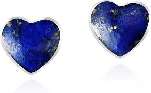 AeraVida Cute Love-Inspired Hearts Blue Lapis-Lazuli in Sterling Silver Post Stud Earrings | Versatile Casual Fashion with a Trendy Romantic Vibe | Sterling Silver and Lapis-Lazuli Jewelry in Saudi Arabia