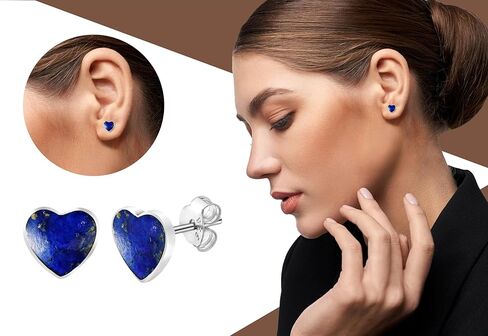 AeraVida Cute Love-Inspired Hearts Blue Lapis-Lazuli in Sterling Silver Post Stud Earrings | Versatile Casual Fashion with a Trendy Romantic Vibe | Sterling Silver and Lapis-Lazuli Jewelry in Saudi Arabia