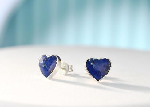 AeraVida Cute Love-Inspired Hearts Blue Lapis-Lazuli in Sterling Silver Post Stud Earrings | Versatile Casual Fashion with a Trendy Romantic Vibe | Sterling Silver and Lapis-Lazuli Jewelry in Saudi Arabia