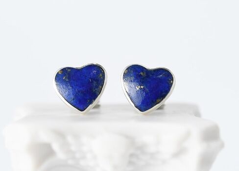AeraVida Cute Love-Inspired Hearts Blue Lapis-Lazuli in Sterling Silver Post Stud Earrings | Versatile Casual Fashion with a Trendy Romantic Vibe | Sterling Silver and Lapis-Lazuli Jewelry in Saudi Arabia
