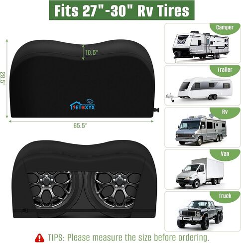 عبوة واحدة من أغطية إطارات RV، غطاء عجلة مزدوج المحور يناسب إطارات بقطر 27 بوصة - 30 بوصة، أغطية إطارات مزدوجة أكسفورد 600D للتخييم SUV/RV/مقطورة/شاحنة in Kuwait