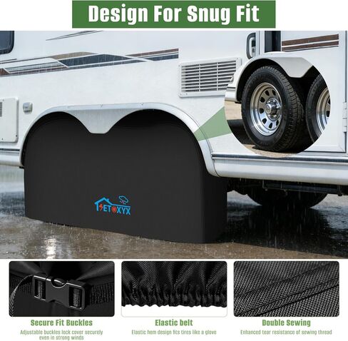 عبوة واحدة من أغطية إطارات RV، غطاء عجلة مزدوج المحور يناسب إطارات بقطر 27 بوصة - 30 بوصة، أغطية إطارات مزدوجة أكسفورد 600D للتخييم SUV/RV/مقطورة/شاحنة in Kuwait