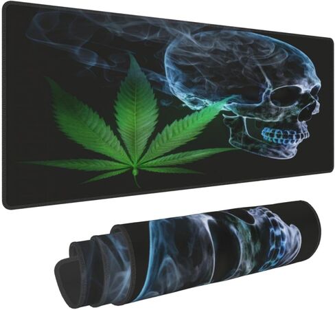 Marijuana Pot Leaf Weed Skull Mouse Pad, Large 31.5 x 11.8 in Rubber Base Keyboard Mouse Mat Desk Pad in Saudi Arabia