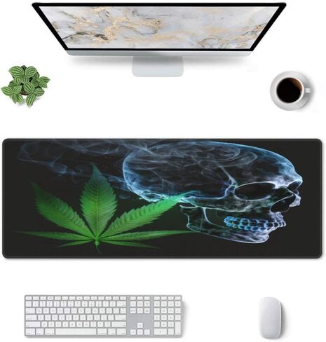 Marijuana Pot Leaf Weed Skull Mouse Pad, Large 31.5 x 11.8 in Rubber Base Keyboard Mouse Mat Desk Pad in Saudi Arabia