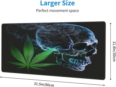 Marijuana Pot Leaf Weed Skull Mouse Pad, Large 31.5 x 11.8 in Rubber Base Keyboard Mouse Mat Desk Pad in Saudi Arabia