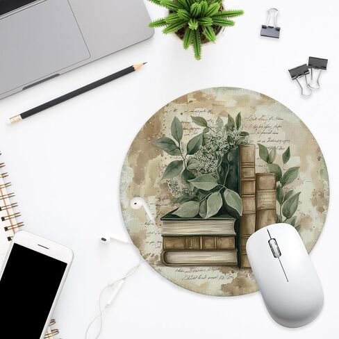 لوحة ماوس للكتب النباتية العتيقة للمكتب، لوحة ماوس عتيقة من Cottagecore Bookish للعمل وأجهزة الكمبيوتر المحمولة اللاسلكية وملحقات مكتب الكمبيوتر المحمول، هدية لقارئ الكتب، 7.9 × 7.9 بوصة in Saudi Arabia