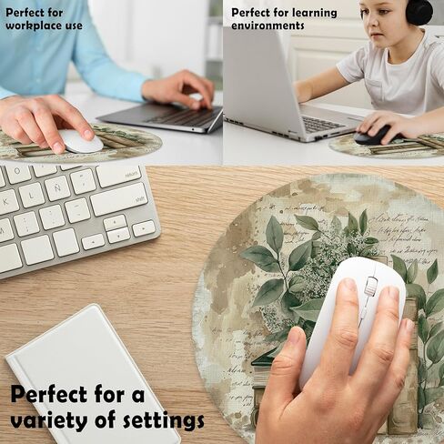 لوحة ماوس للكتب النباتية العتيقة للمكتب، لوحة ماوس عتيقة من Cottagecore Bookish للعمل وأجهزة الكمبيوتر المحمولة اللاسلكية وملحقات مكتب الكمبيوتر المحمول، هدية لقارئ الكتب، 7.9 × 7.9 بوصة in Saudi Arabia