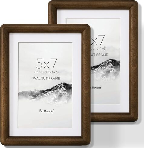 4x6 Picture Frame Set of 2, USA-Sourced Walnut Wood Photo Frame with HD Tempered Glass, Handcrafted Rounded Corner 4 x 6 Wooden Frames Matted to 3.5x5 Photos, 4x6 Frames, Tabletop or Wall Display in Kuwait