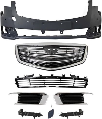MGWILL Front Bumper Cover Kit Compatible with 2018 2019 Cadillac XTS 3.6L W/Upper Grille Lower Grill & Fog Light Covers, W/Sensor Holes & Tow Hook Hole in Kuwait