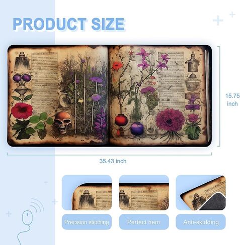 سجادة مكتب أكاديميا داكنة، وسادات ماوس ألعاب عتيقة مقاس XXL، لوحة ماوس مطاطية كبيرة مقاومة للماء وغير قابلة للانزلاق مع حواف مخيطة وملحقات مكتب الكمبيوتر المنزلي، 35.4 × 15.7 بوصة in Kuwait