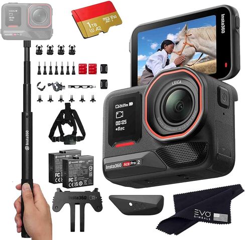 Insta360 Ace Pro 2 Bike Bundle- 8K Waterproof Action Camera Co-Engineered with Leica, Flagship 1/1.3" Sensor, 8K30, 2.5" Flip Screen|Includes Bike Bundle, Invisible Selfie Stick (512GB) in Saudi Arabia